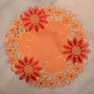 Beautiful 11" Round Orange Cloth With Red Flowers